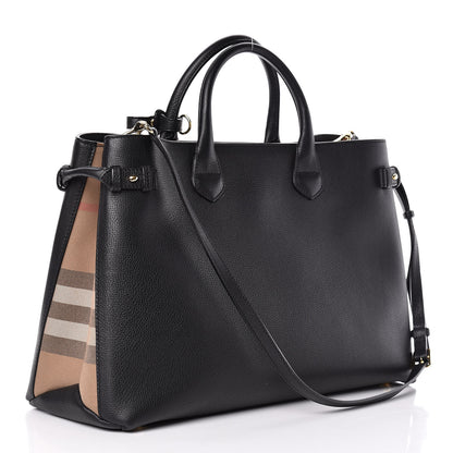Burberry Grainy Calfskin House Check Large Banner Tote Black 3 of 9