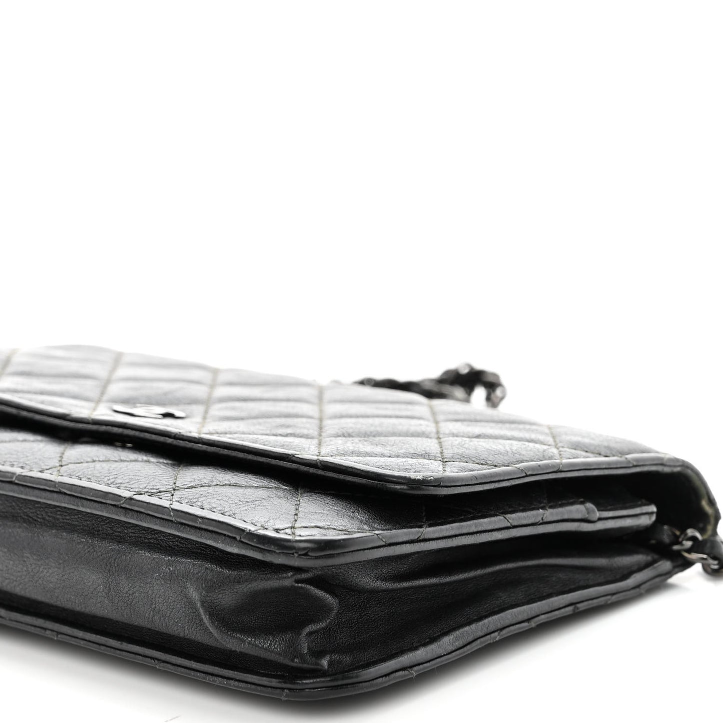 Crumpled Calfskin Quilted Wallet On Chain WOC So Black