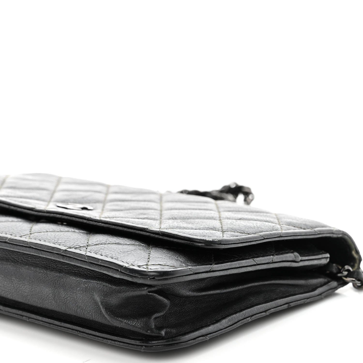 Chanel Crumpled Calfskin Quilted Wallet On Chain WOC So Black 11 of 15