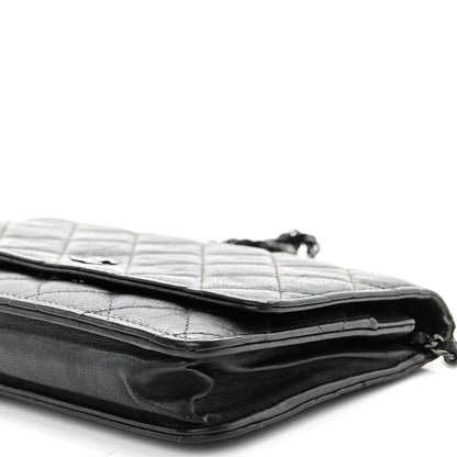 Chanel Crumpled Calfskin Quilted Wallet On Chain WOC So Black 11 of 15
