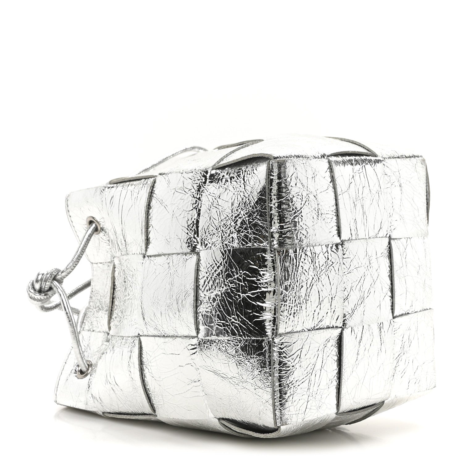 Bottega Veneta Metallic Crinkled Lambskin Maxi Intrecciato Cassette Bucket Bag Silver 4 of 9