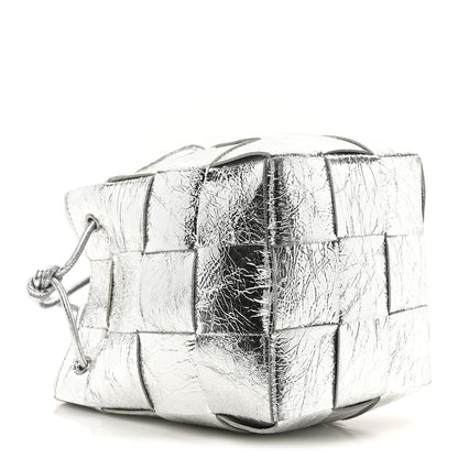 Bottega Veneta Metallic Crinkled Lambskin Maxi Intrecciato Cassette Bucket Bag Silver 4 of 9