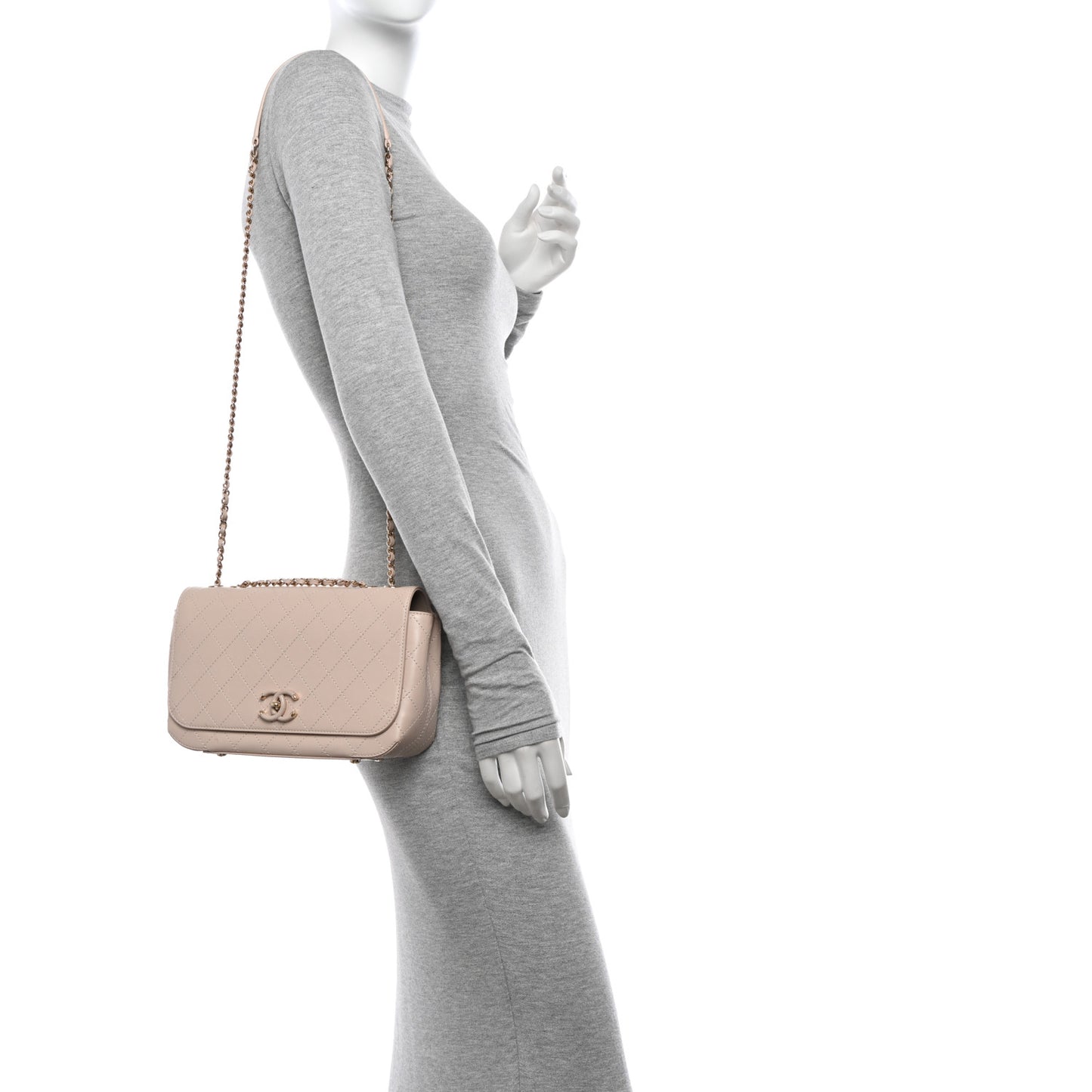 Calfskin Stitched Medium Covered CC Flap Bag Light Pink