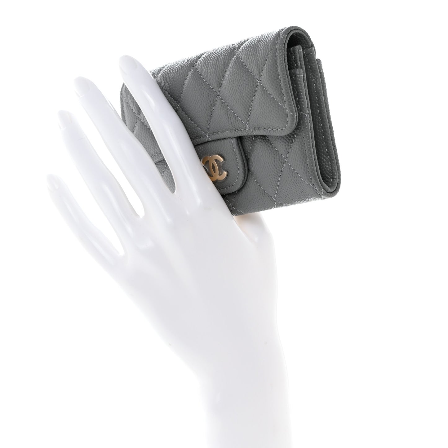 Caviar Quilted Flap Card Holder Wallet Dark Grey