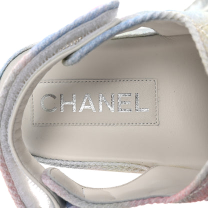 Chanel Printed Fabric Quilted Dad Sandals 38 Green Pink Blue 8 of 10