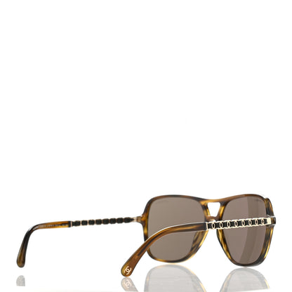 Chanel Metal Calfskin CC Chain Pilot Sunglasses 5439-Q Green Tortoise 4 of 8