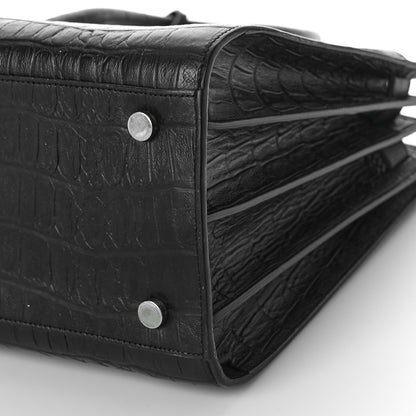 Saint Laurent Calfskin Crocodile Embossed Small Sac de Jour Black 9 of 11