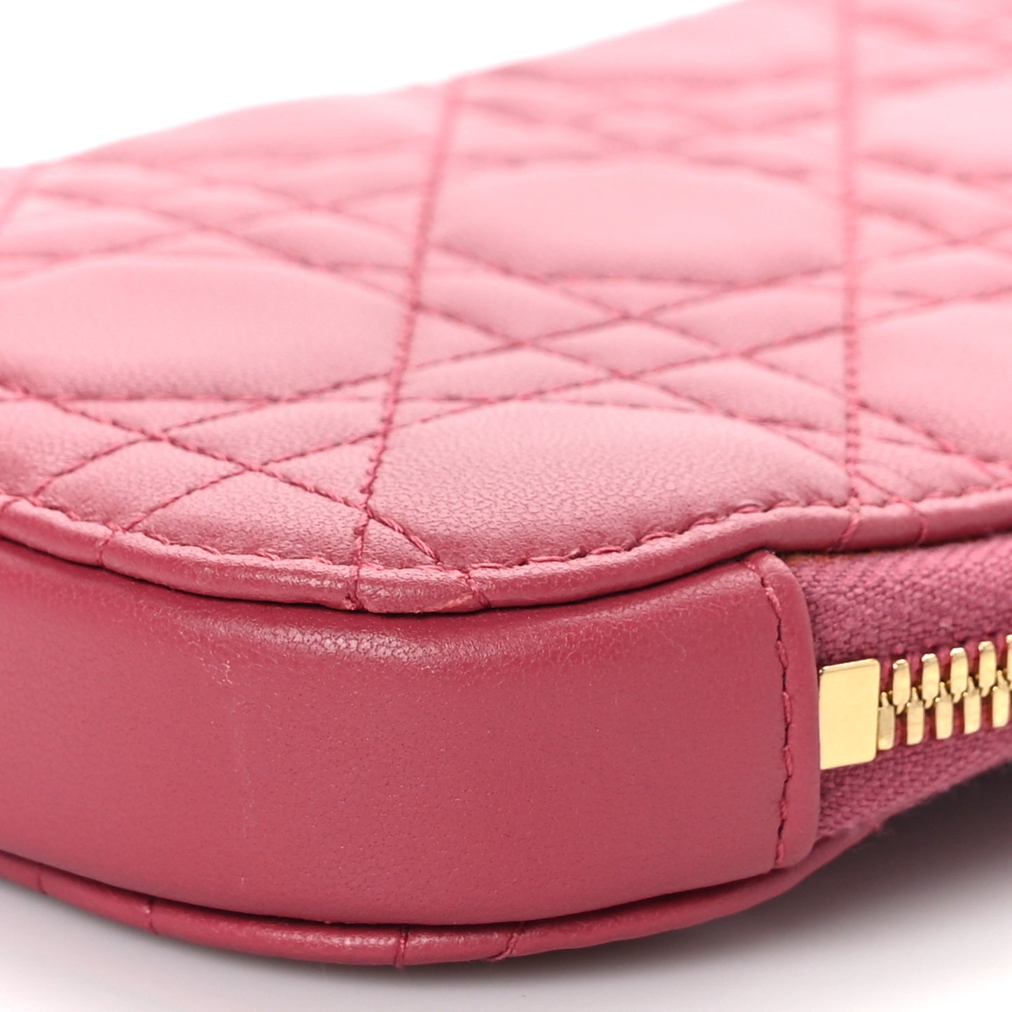 Lambskin Cannage Lady Dior Phone Holder Strawberry Pink