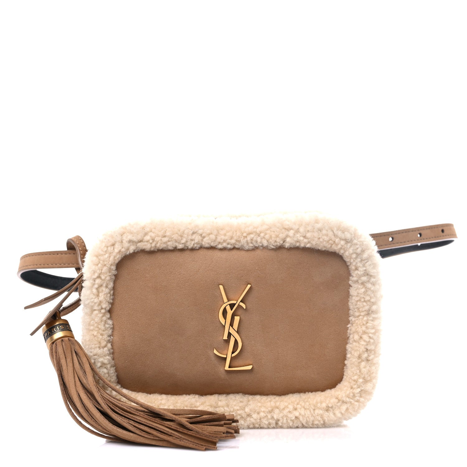Saint Laurent Suede Shearling Lou Belt Bag Natural Tan 1 of 10