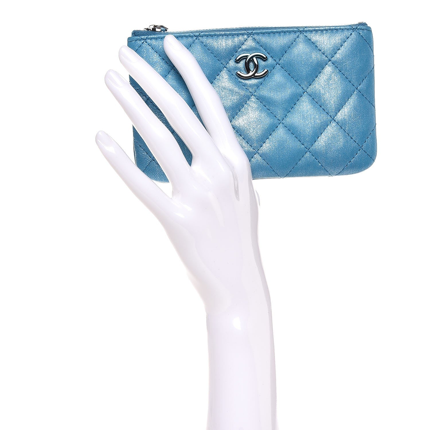 Chanel Metallic Lambskin Small Cosmetic Case Turquoise 2 of 10