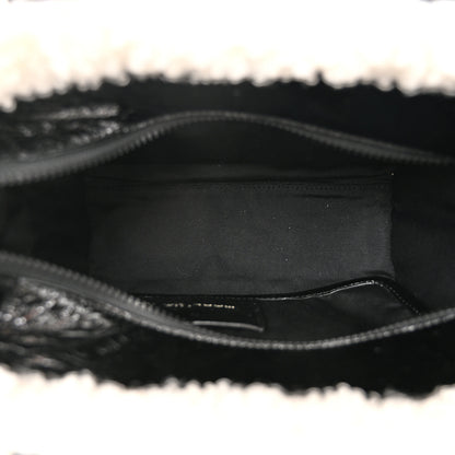 Marc Jacobs Shiny Calfskin Faux Shearling Mini The Traveler Tote Bag Black 5 of 10