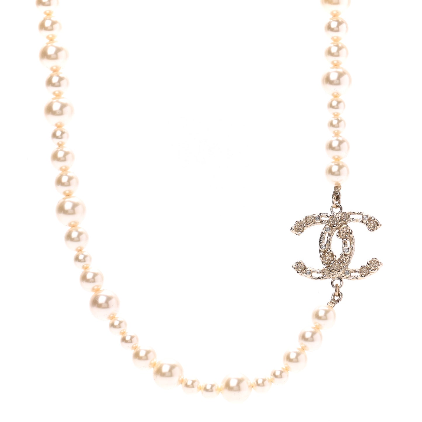 Pearl Crystal CC Camellia Short Necklace Gold