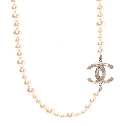 Chanel Pearl Crystal CC Camellia Short Necklace Gold 1 of 4