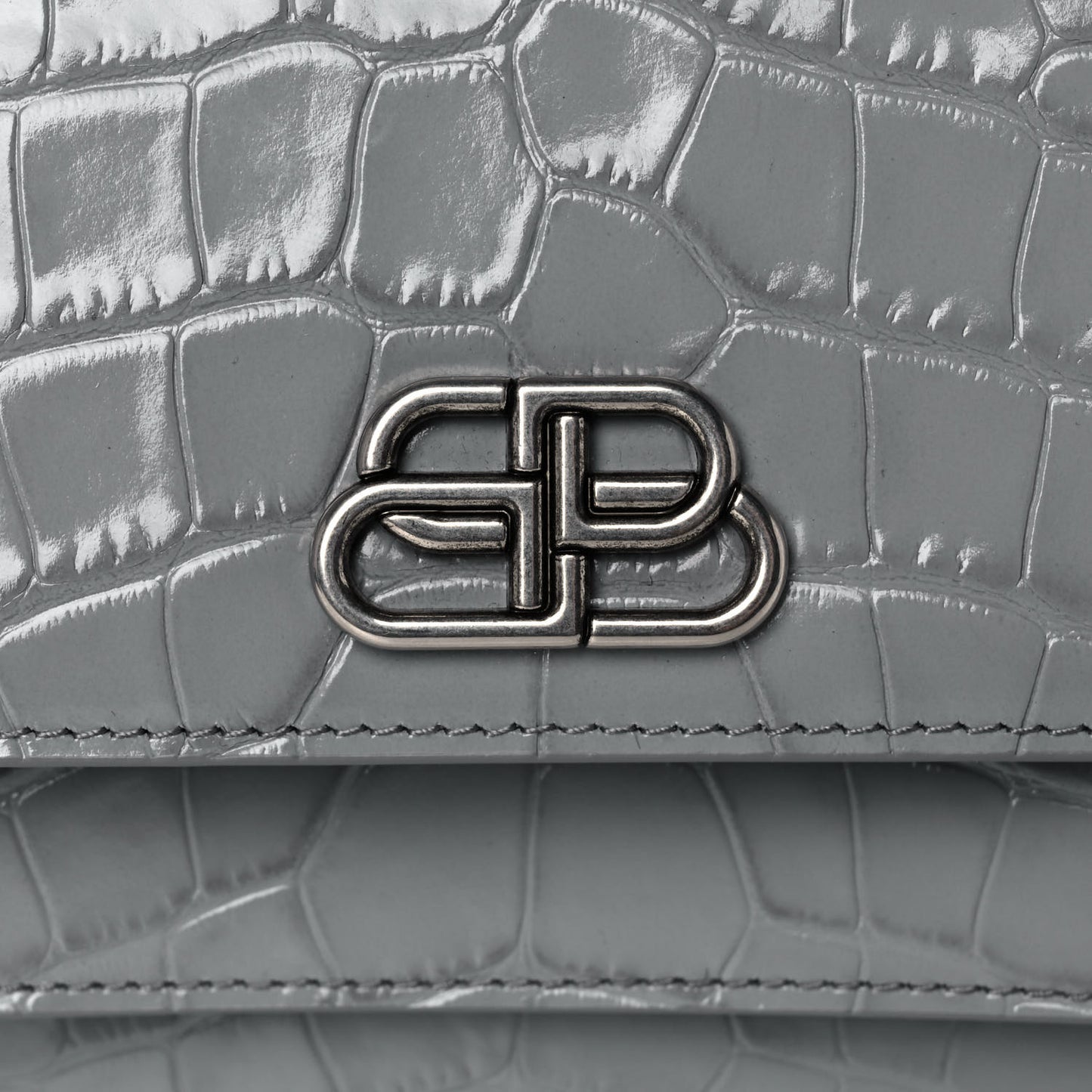 Shiny Calfskin Crocodile Embossed XS Sharp Top Handle Bag Balenciaga Grey