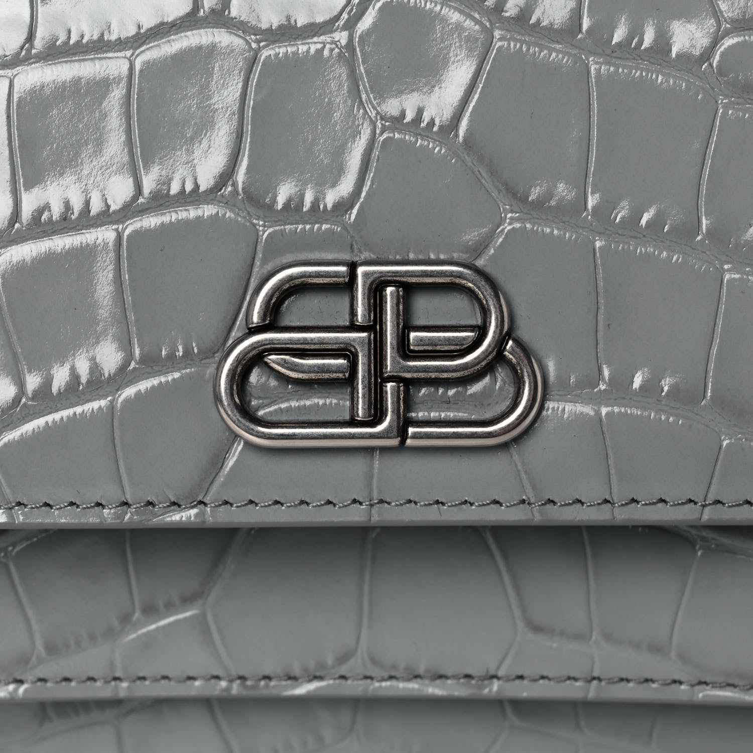 Balenciaga Shiny Calfskin Crocodile Embossed XS Sharp Top Handle Bag Balenciaga Grey 7 of 13