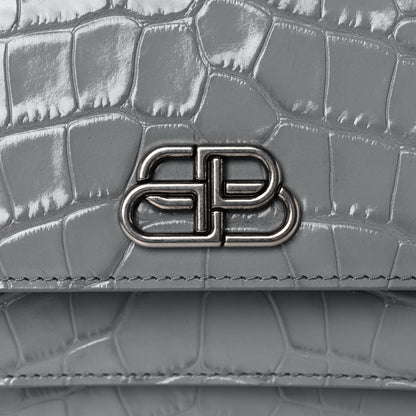 Balenciaga Shiny Calfskin Crocodile Embossed XS Sharp Top Handle Bag Balenciaga Grey 7 of 13