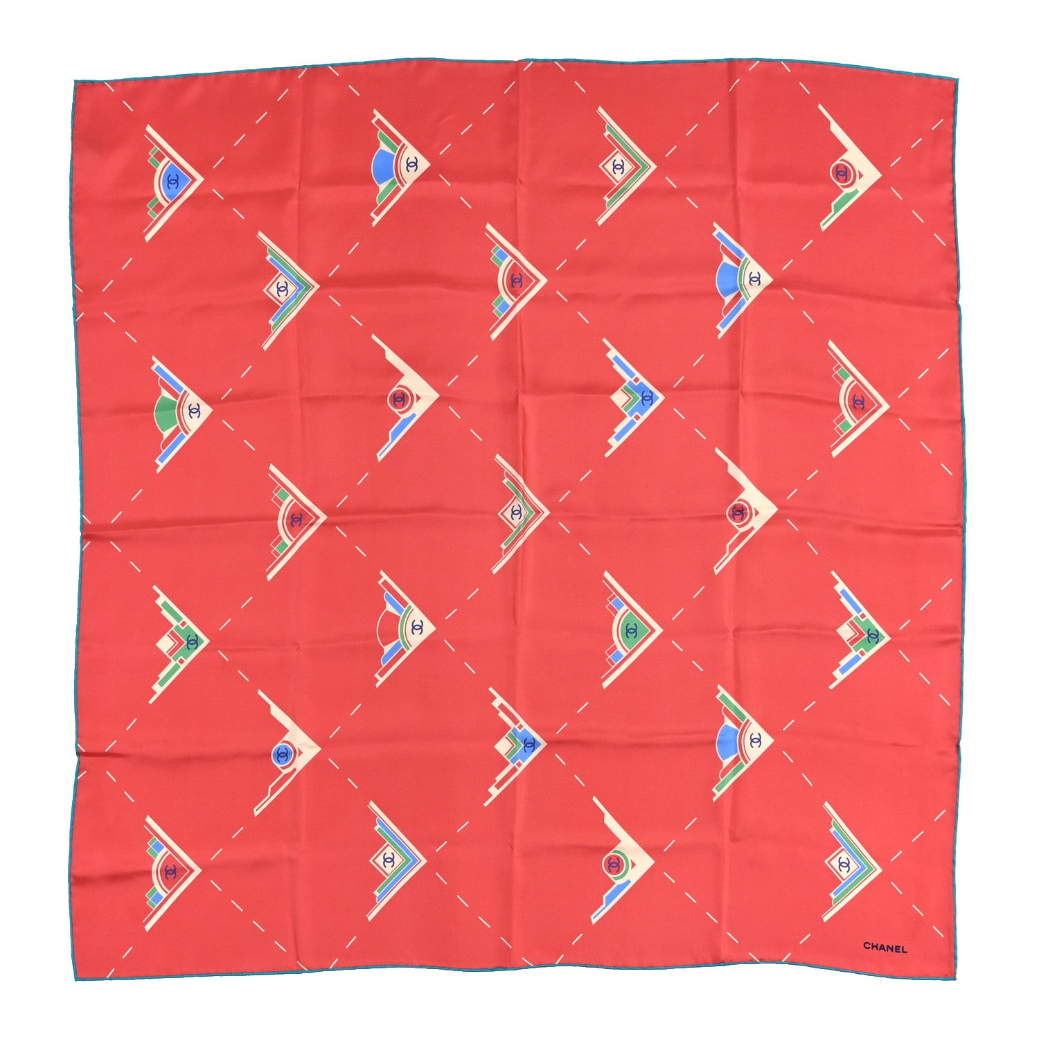Chanel Silk CC Square Scarf Red Blue 1 of 3