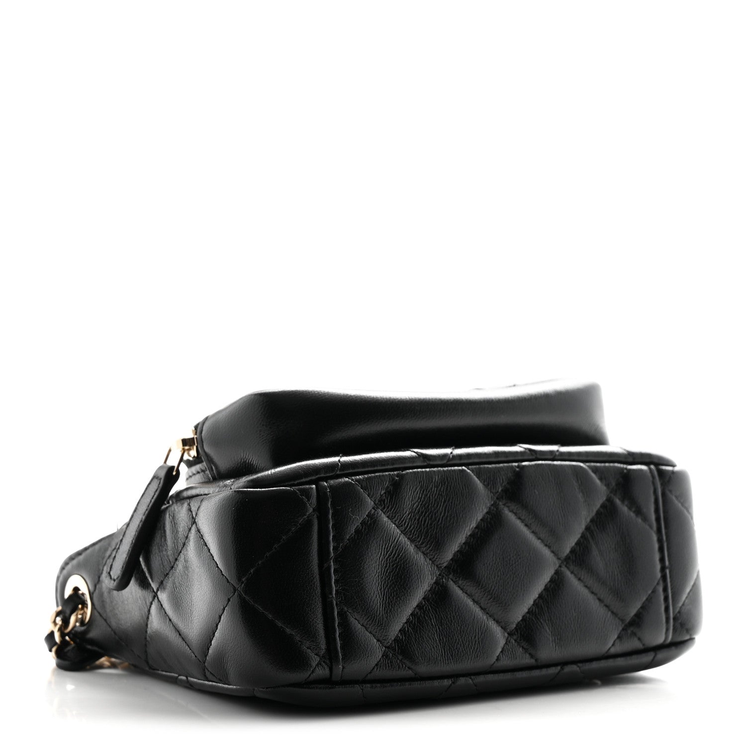 Chanel Shiny Crumpled Lambskin Quilted Mini Clutch With Chain Black 4 of 11