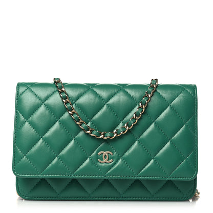 Chanel Lambskin Quilted Wallet On Chain WOC Green 1 of 11