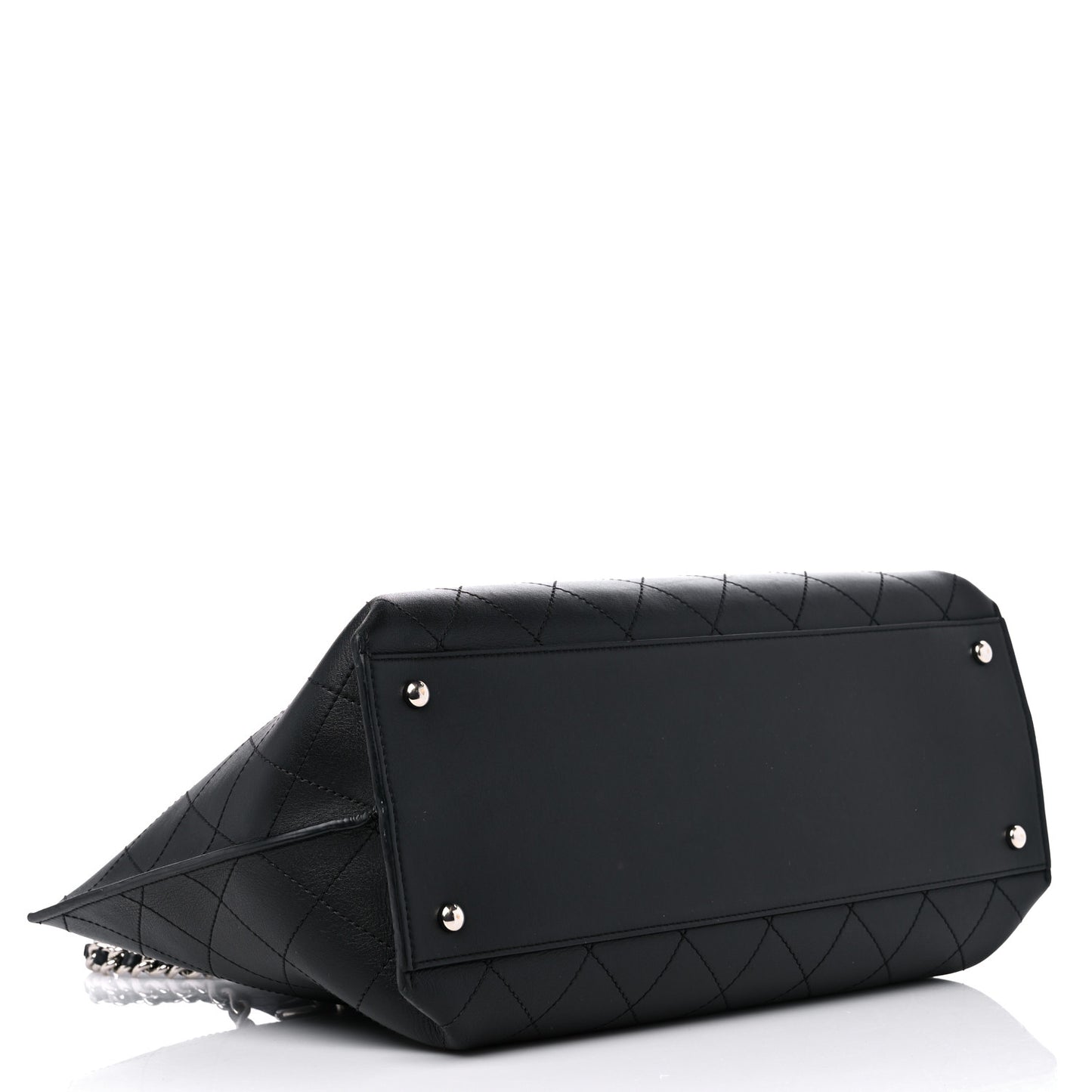 Calfskin Stitched Shopping Tote Black