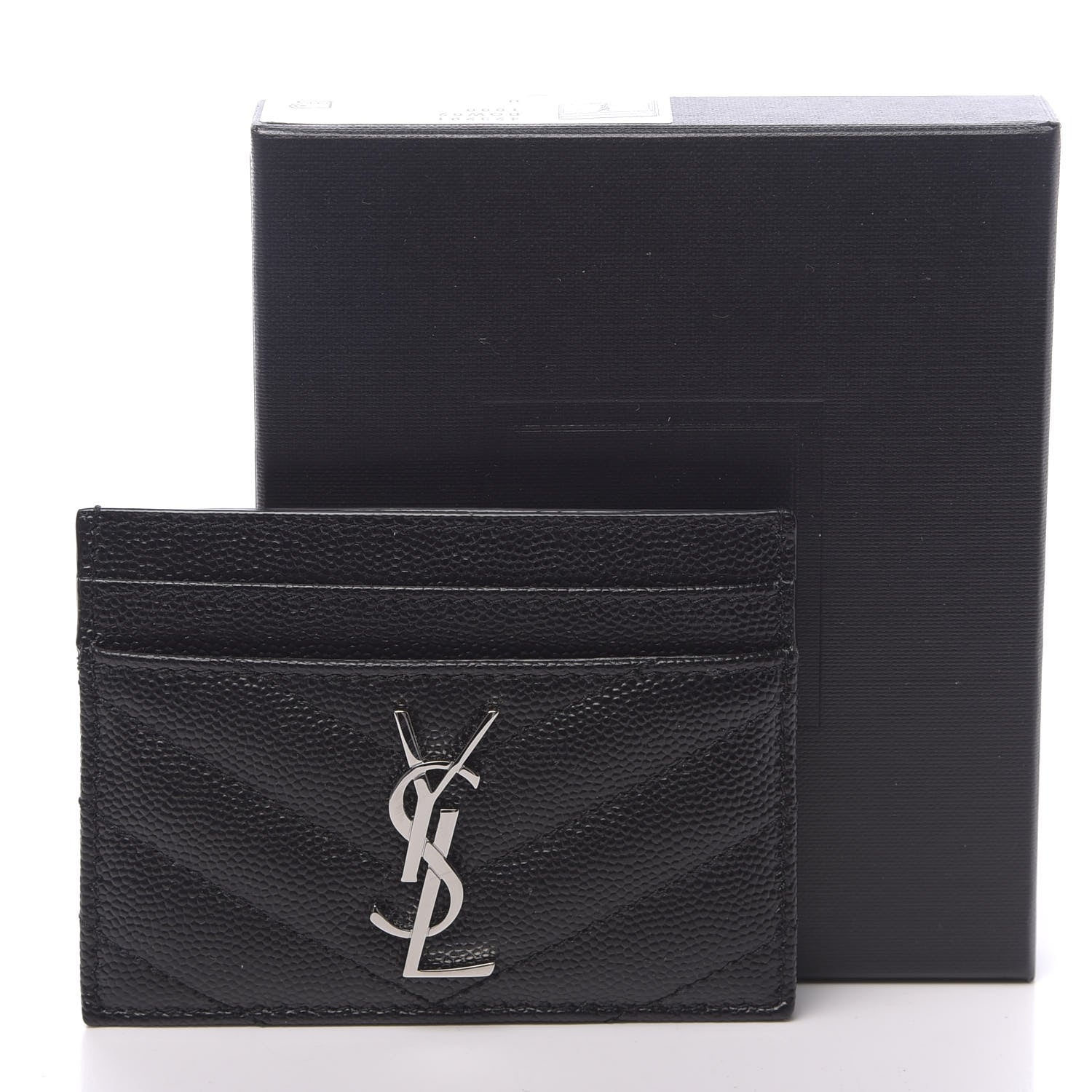 Saint Laurent Grain De Poudre Matelasse Chevron Monogram Credit Card Case Black 8 of 8