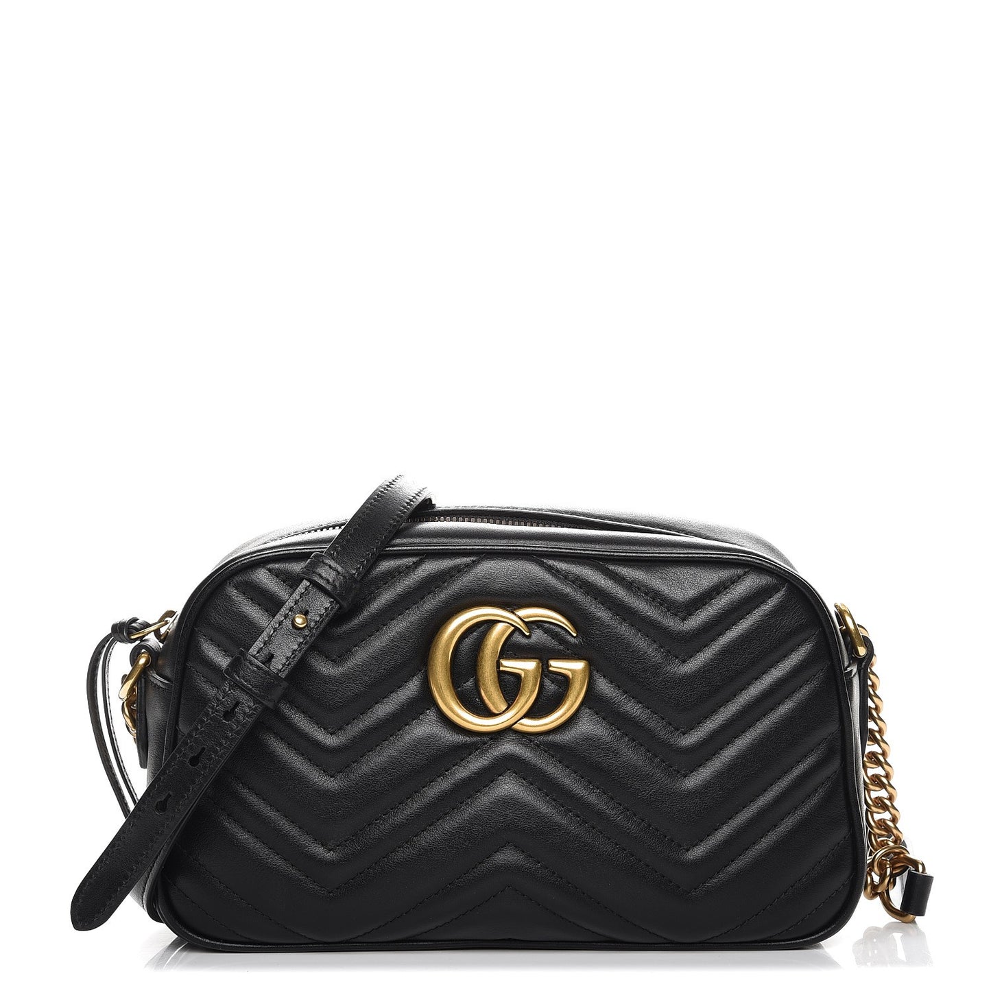 Calfskin Matelasse Small GG Marmont Chain Shoulder Bag Black
