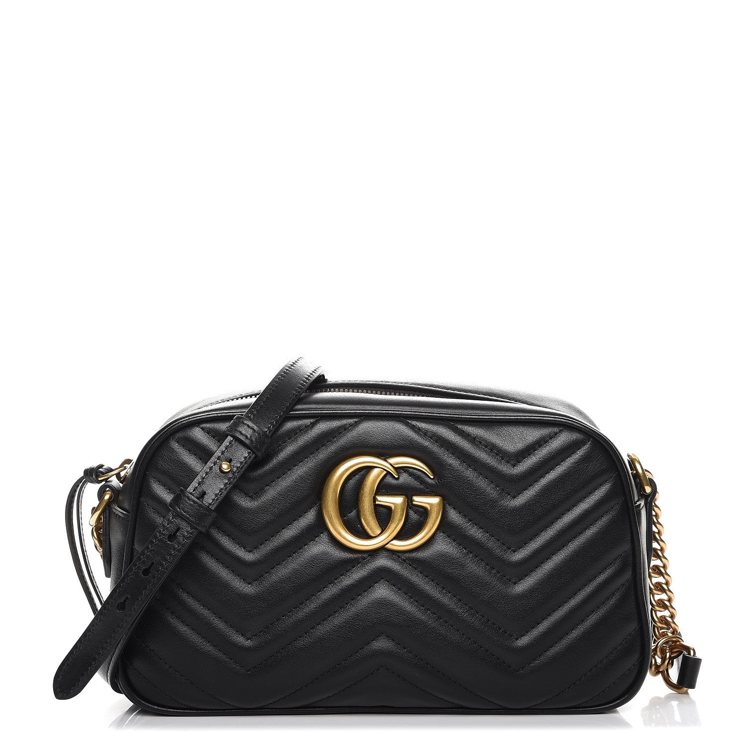 Gucci Calfskin Matelasse Small GG Marmont Chain Shoulder Bag Black 1 of 8