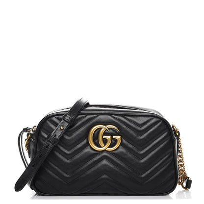 Gucci Calfskin Matelasse Small GG Marmont Chain Shoulder Bag Black 1 of 8