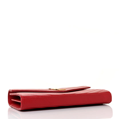 Saint Laurent Grain De Poudre Matelasse Chevron Monogram Chain Wallet Bandana Red 4 of 10
