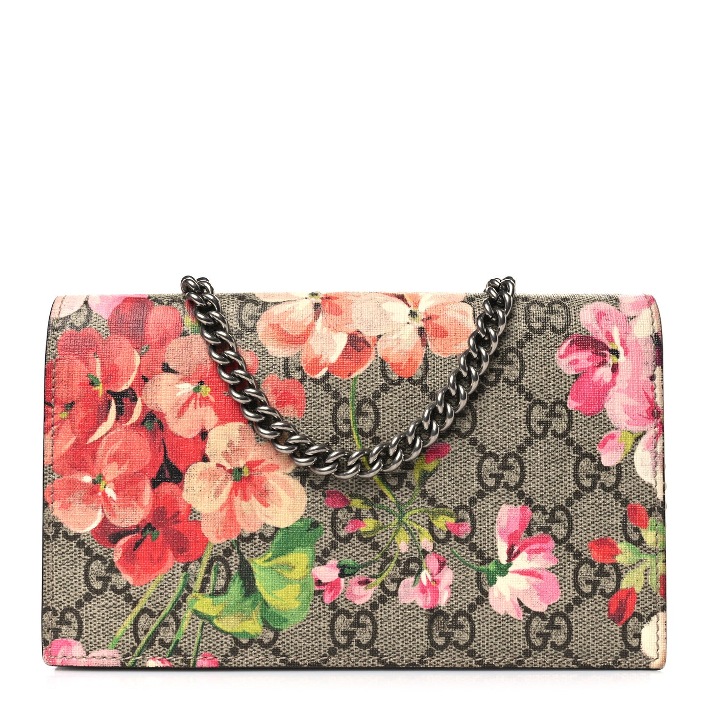 GG Supreme Monogram Blooms Chain Wallet Beige Multicolor Dry Rose