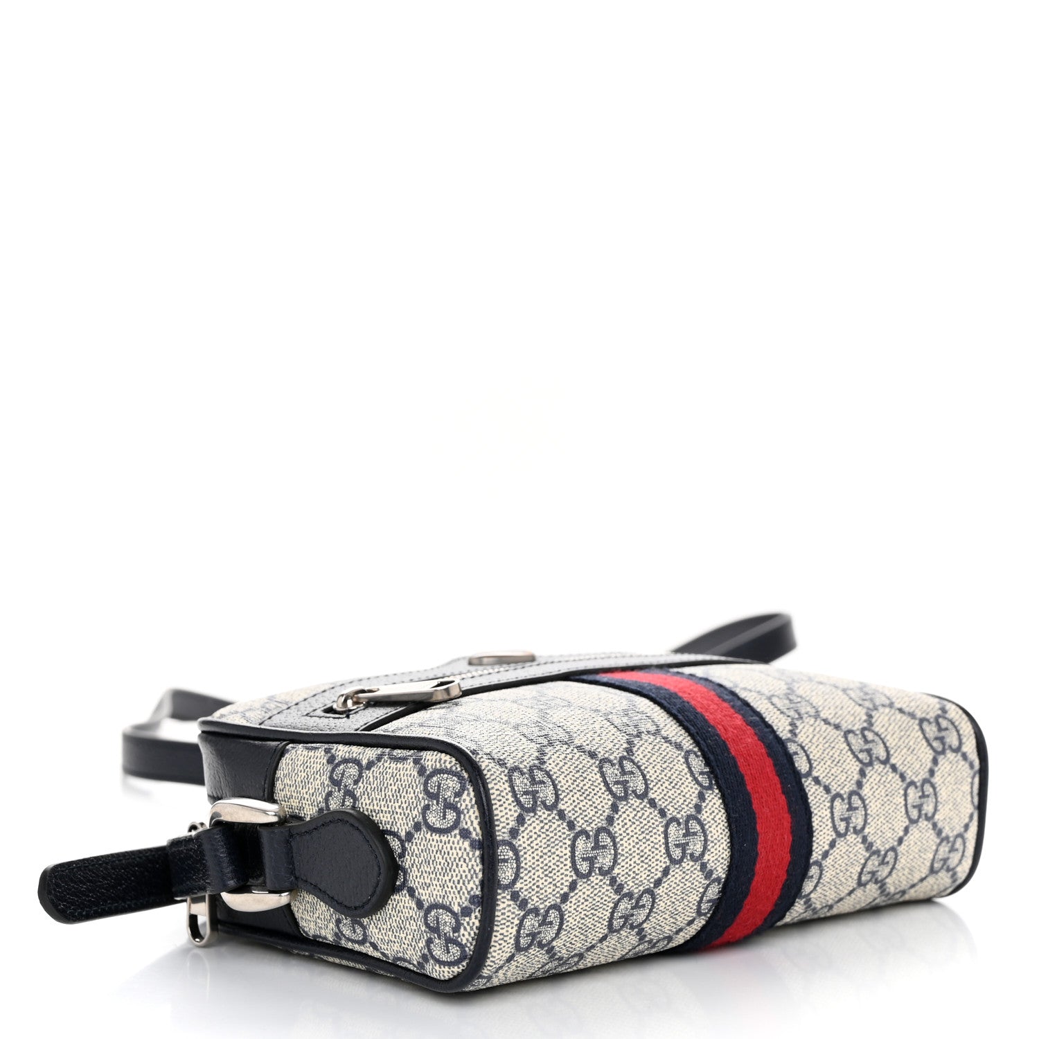 Gucci GG Supreme Monogram Textured Dollar Calfskin Web Mini Ophidia Shoulder Bag Beige Blue 4 of 10