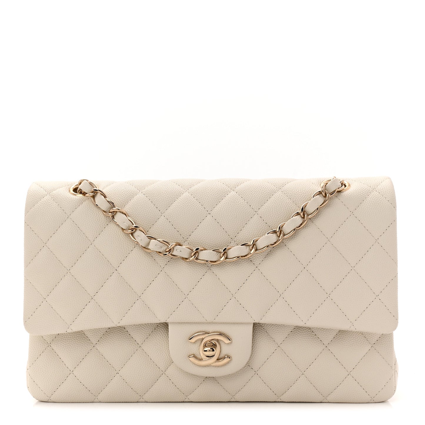 Caviar Quilted Medium Double Flap White