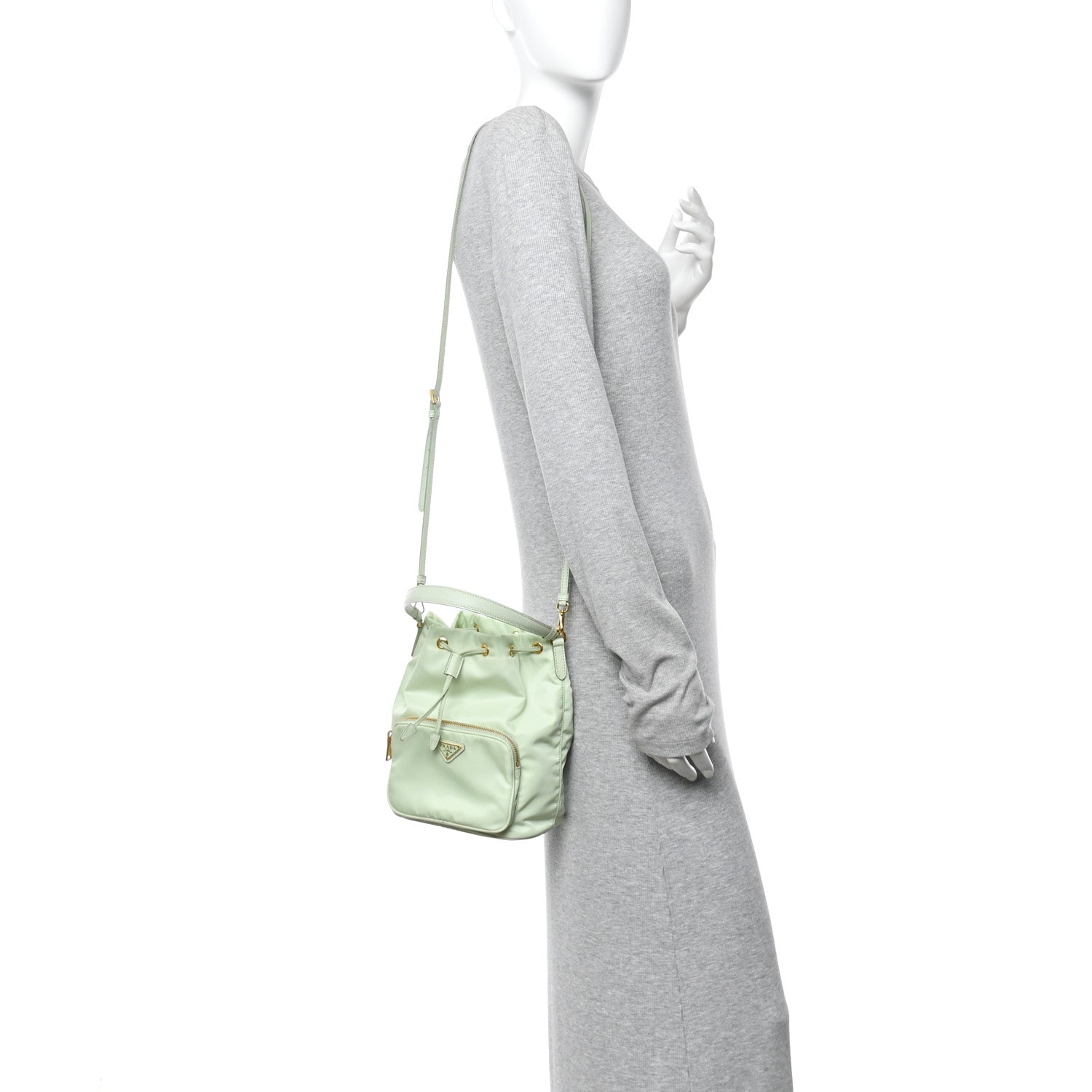 Prada Re-Nylon Saffiano Duet Bucket Crossbody Bag Acqua 2 of 10