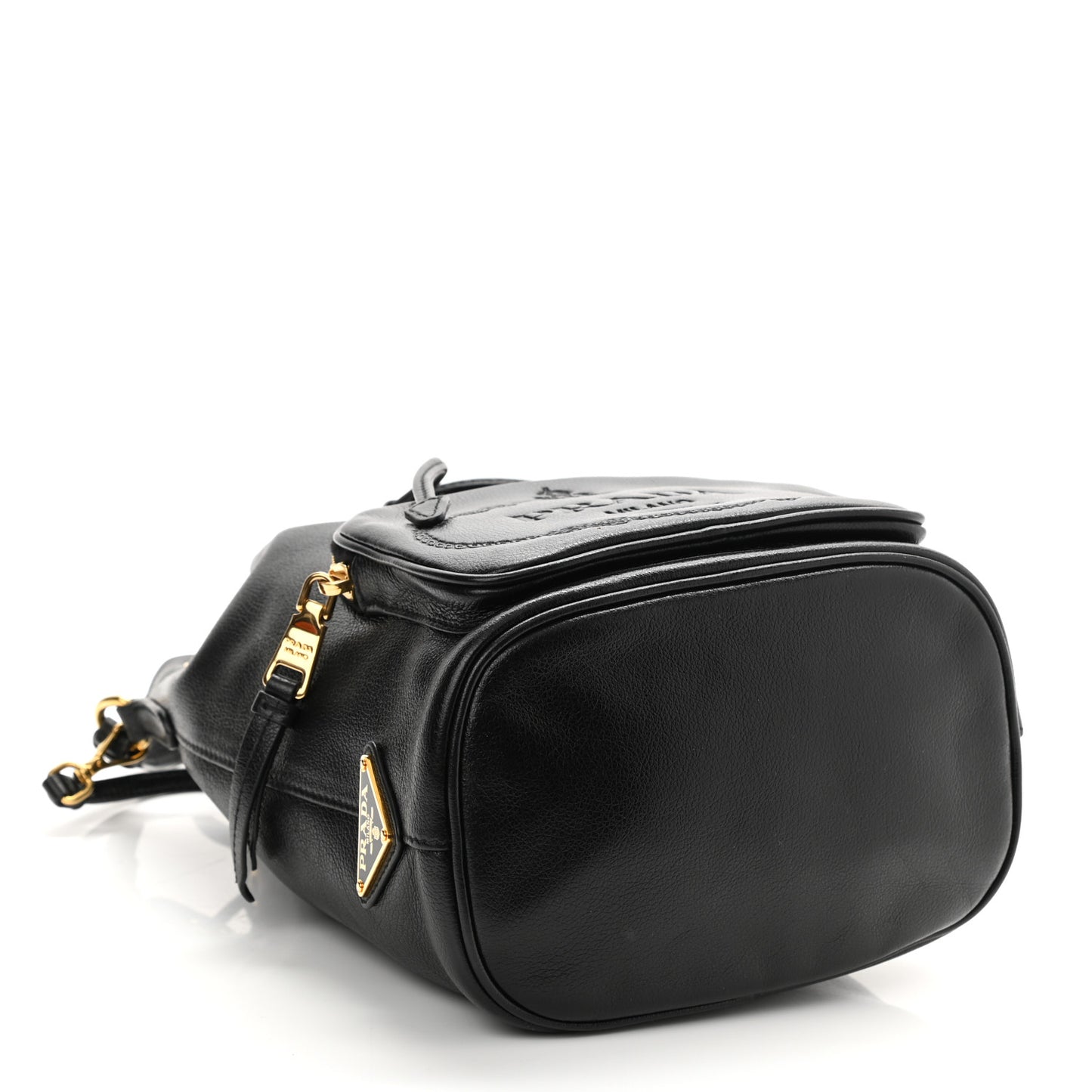Glace Calfskin Embossed Secchiello Bucket Bag Black