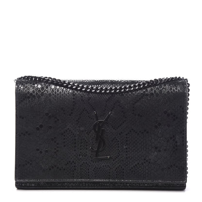 Saint Laurent Calfskin Snakeskin Effect Monogram Chain Wallet Black 1 of 9