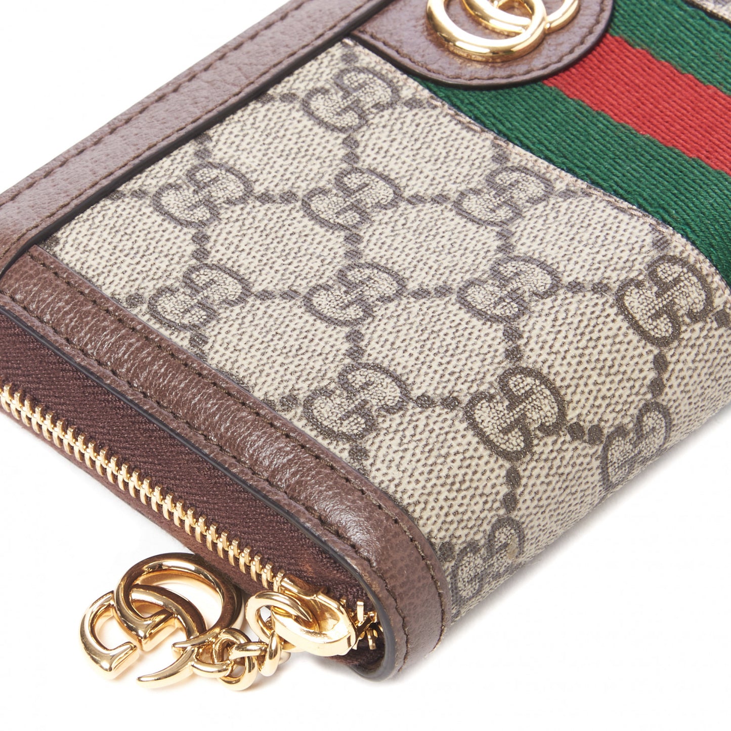 GG Supreme Monogram Web Ophidia Zip Around Wallet Brown