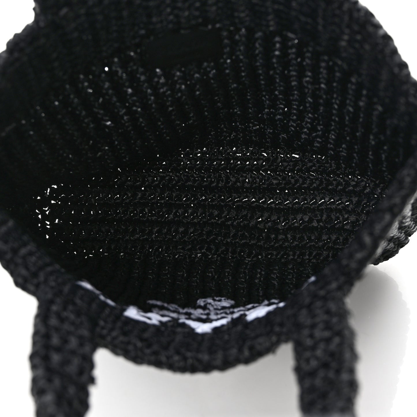 Yarn Raffia Effect Crochet Small Logo Tote Black