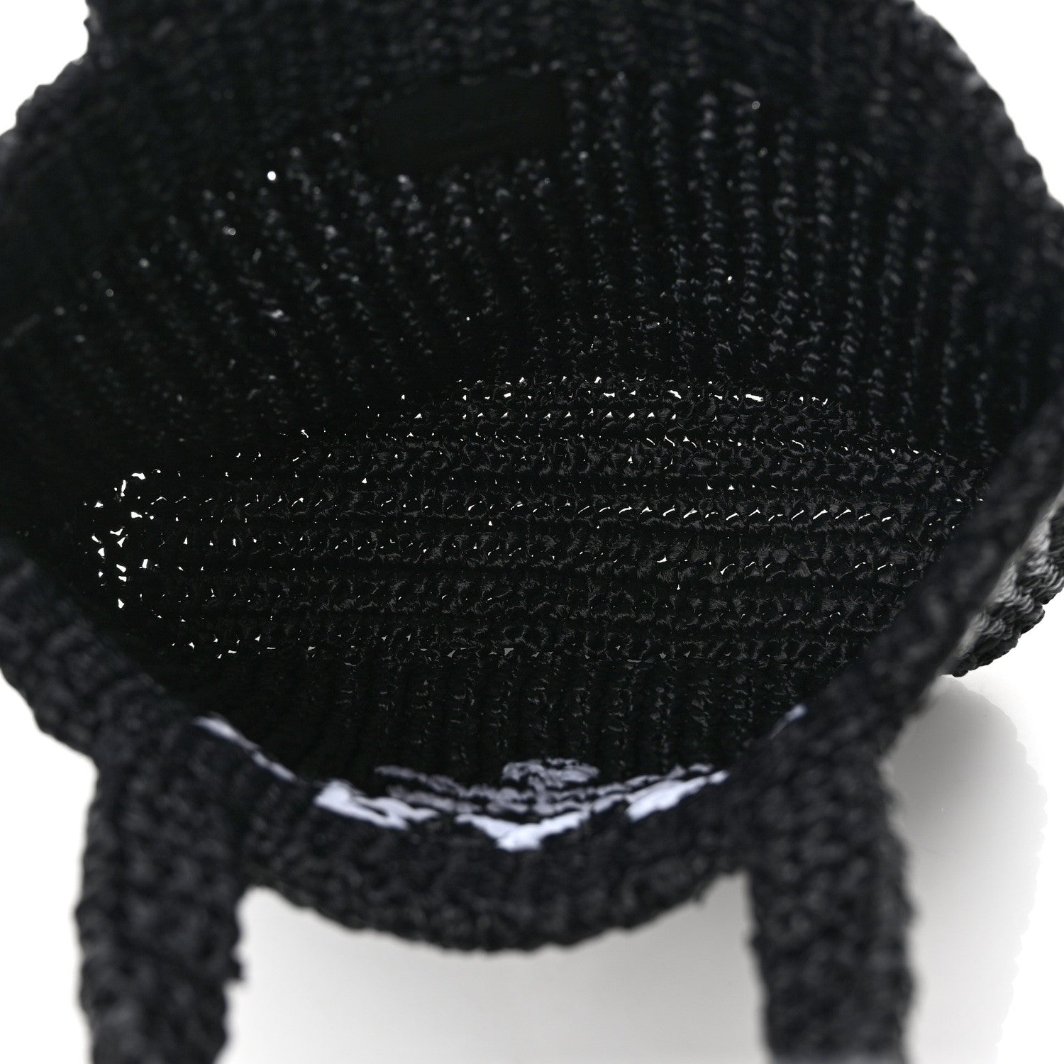 Prada Yarn Raffia Effect Crochet Small Logo Tote Black 5 of 9