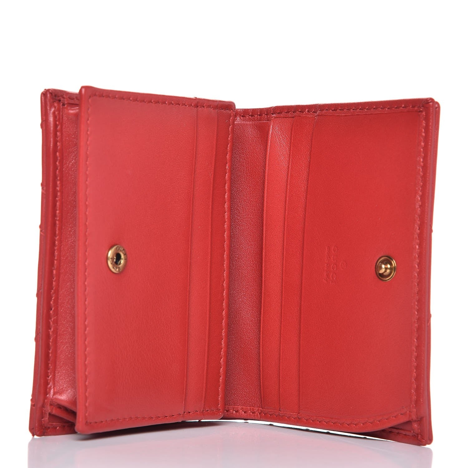 Gucci Calfskin Matelasse GG Marmont Card Case Wallet Hibiscus Red 5 of 8