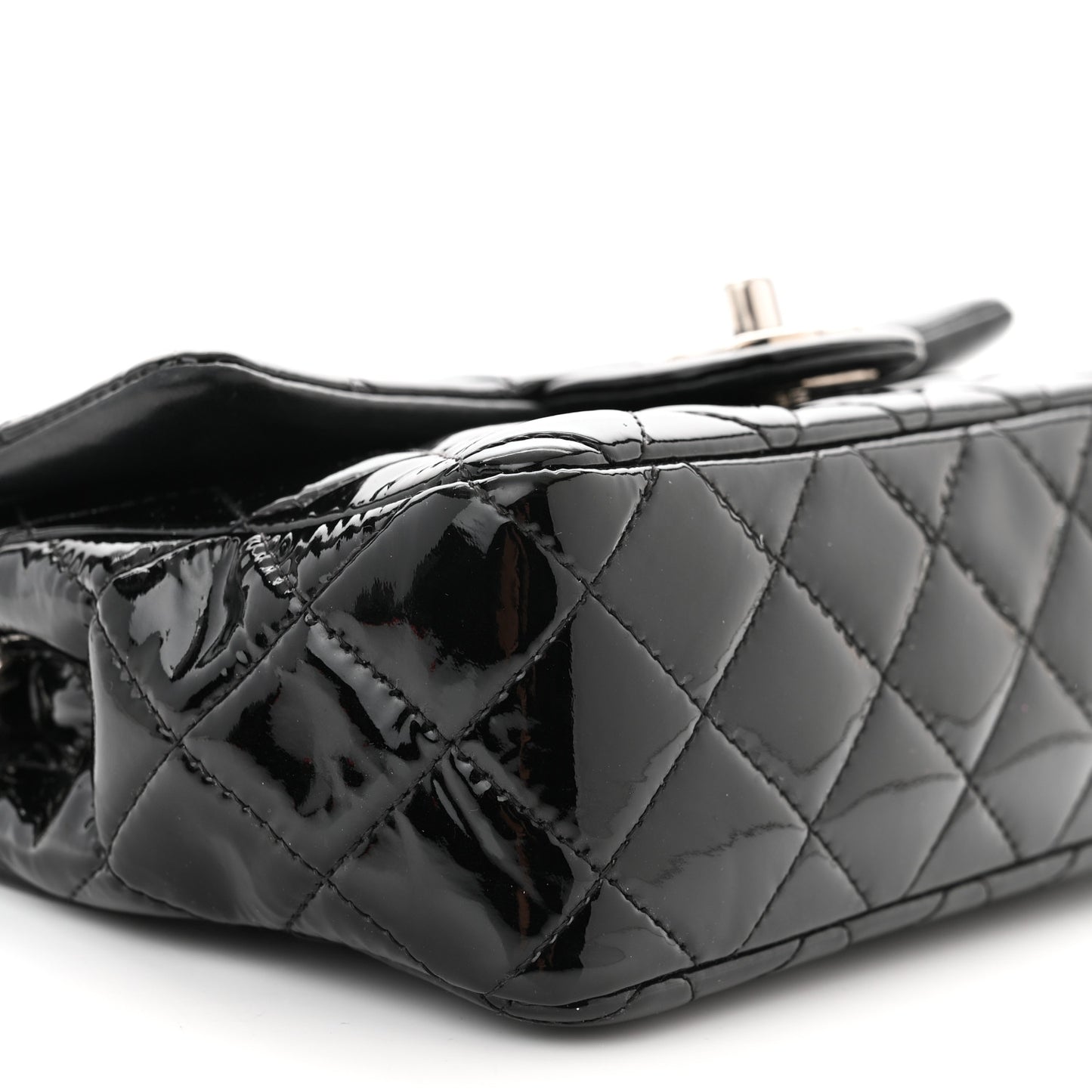 Patent Calfskin Quilted Mini Rectangular Flap Black