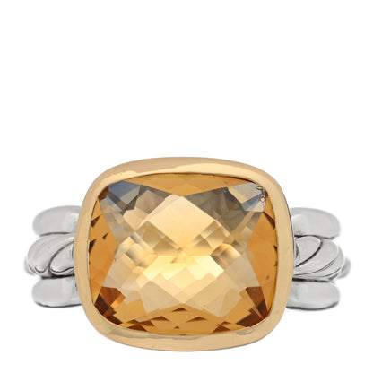 David Yurman Sterling Silver 18K Yellow Gold Citrine Wellesley Link Ring 58 8.25 1 of 4