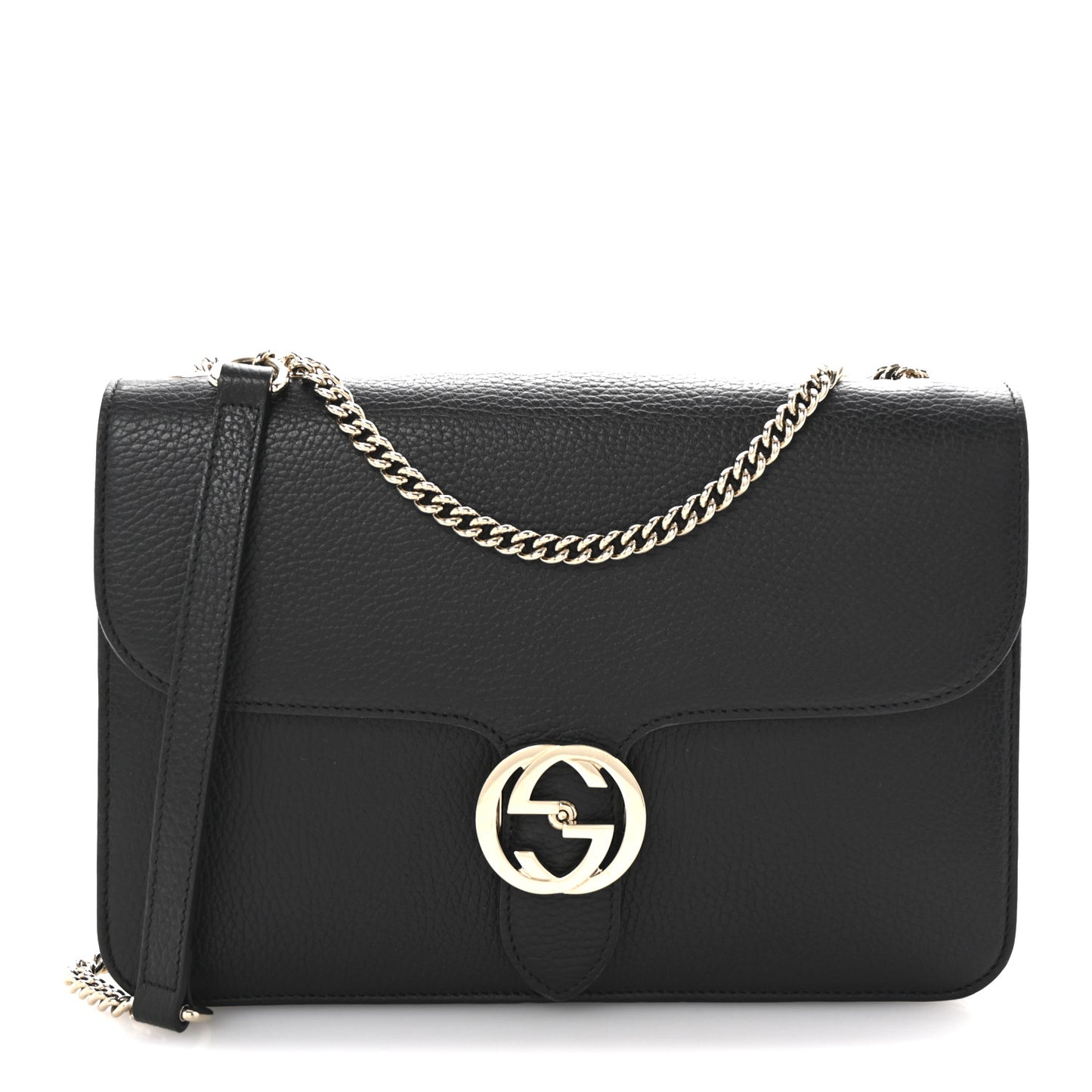 Dollar Calfskin Interlocking G Shoulder Bag Black