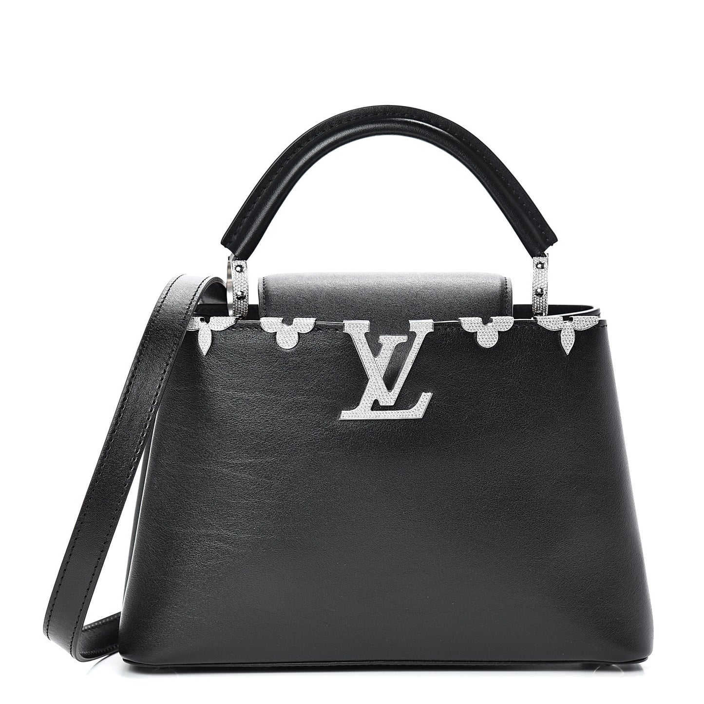 Smooth Calfskin Crystal Flowers Capucines BB Black