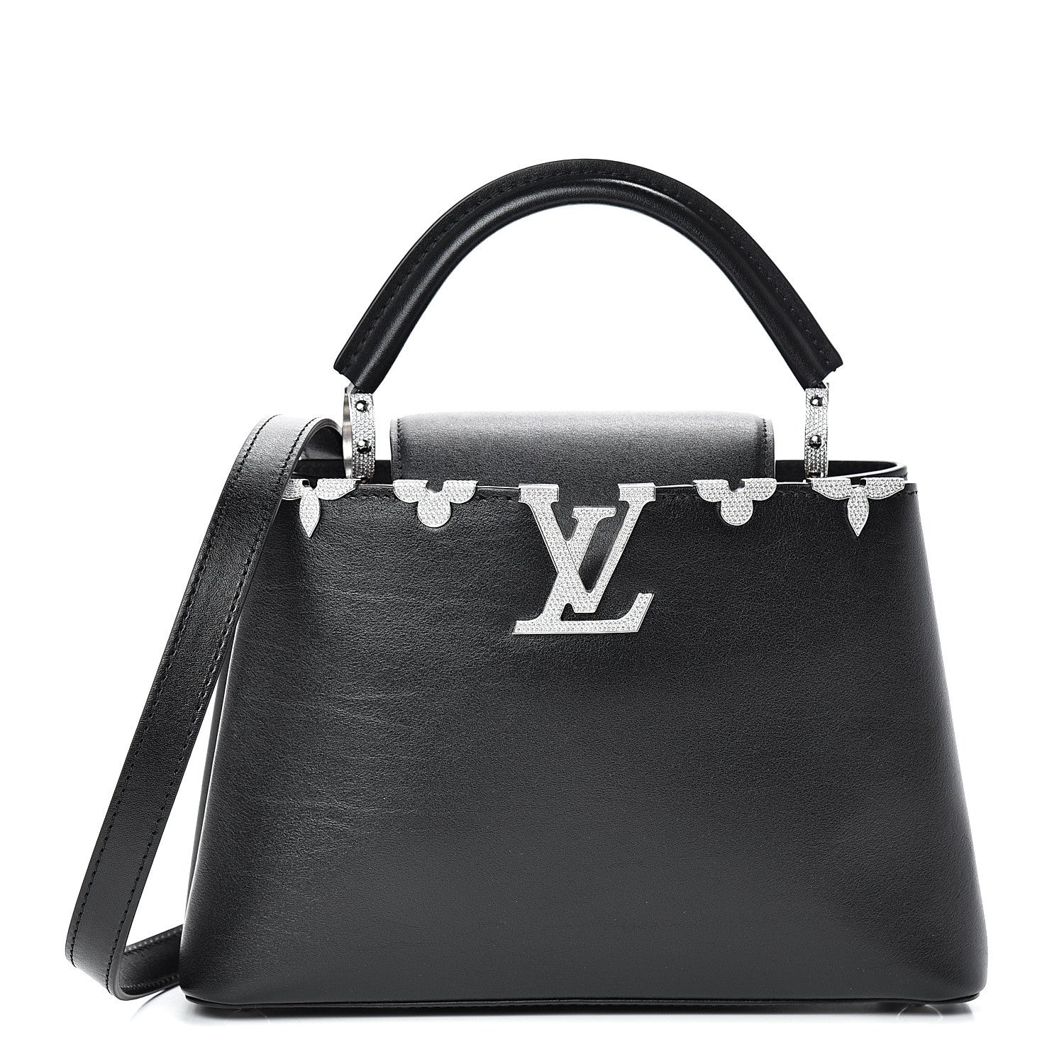 Louis Vuitton Smooth Calfskin Crystal Flowers Capucines BB Black 1 of 9