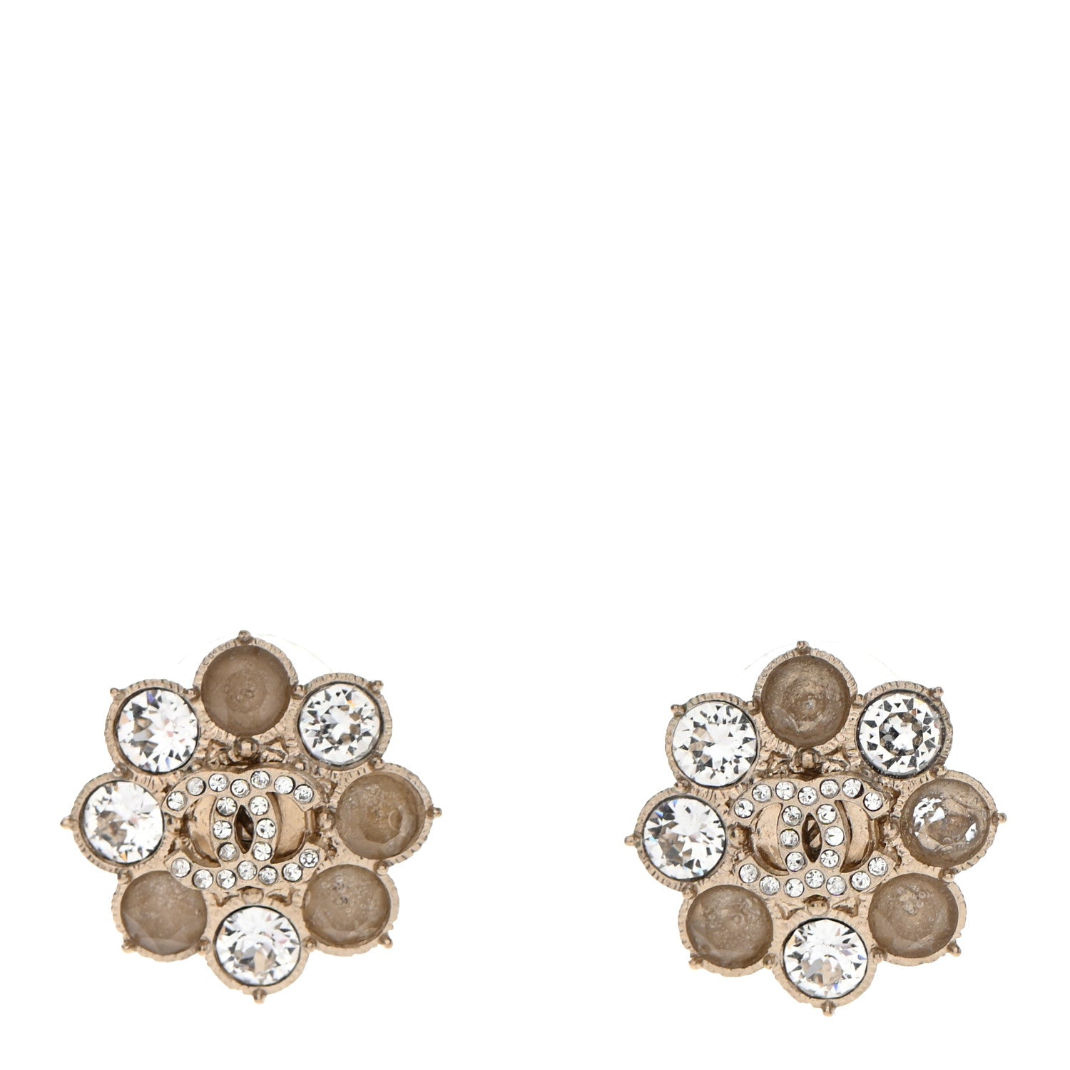 Chanel Crystal CC Flower Earrings Gold 1 of 5