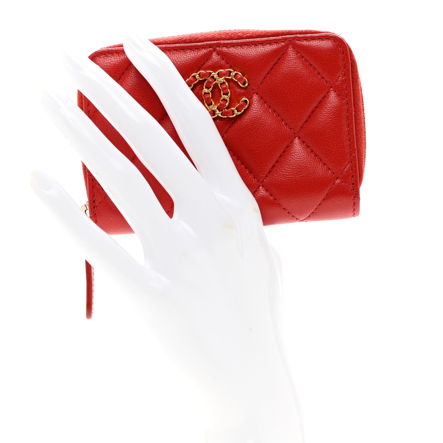 Chanel Lambskin Quilted Chanel 19 Zip Around Coin Purse Wallet Dark Red 2 of 7