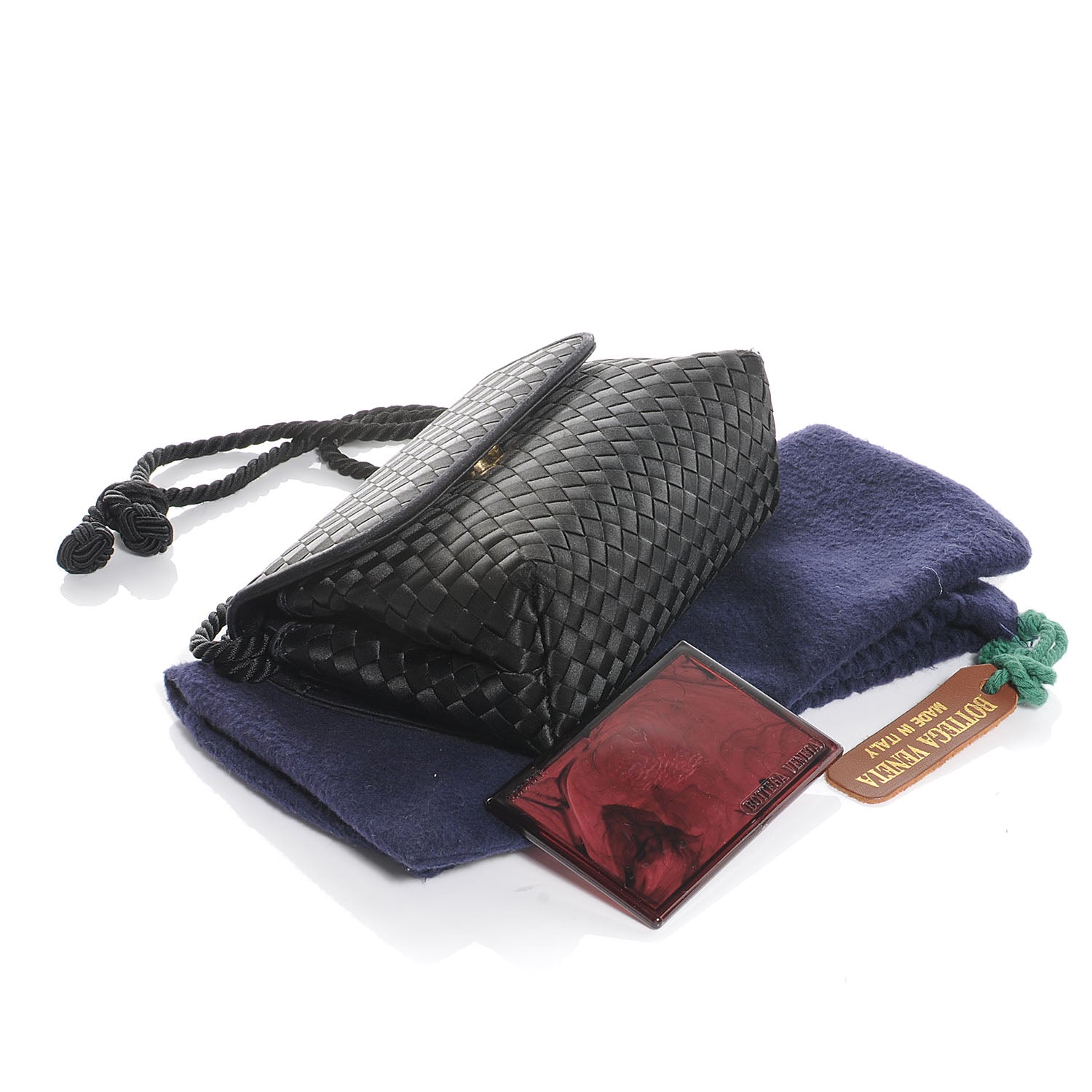 Bottega Veneta Vintage Woven Satin Evening Bag Black 4 of 6