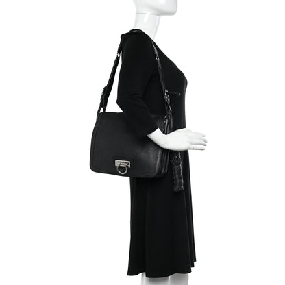 Salvatore Ferragamo Grained Calfskin Gancini Flap Shoulder Bag Black 2 of 10