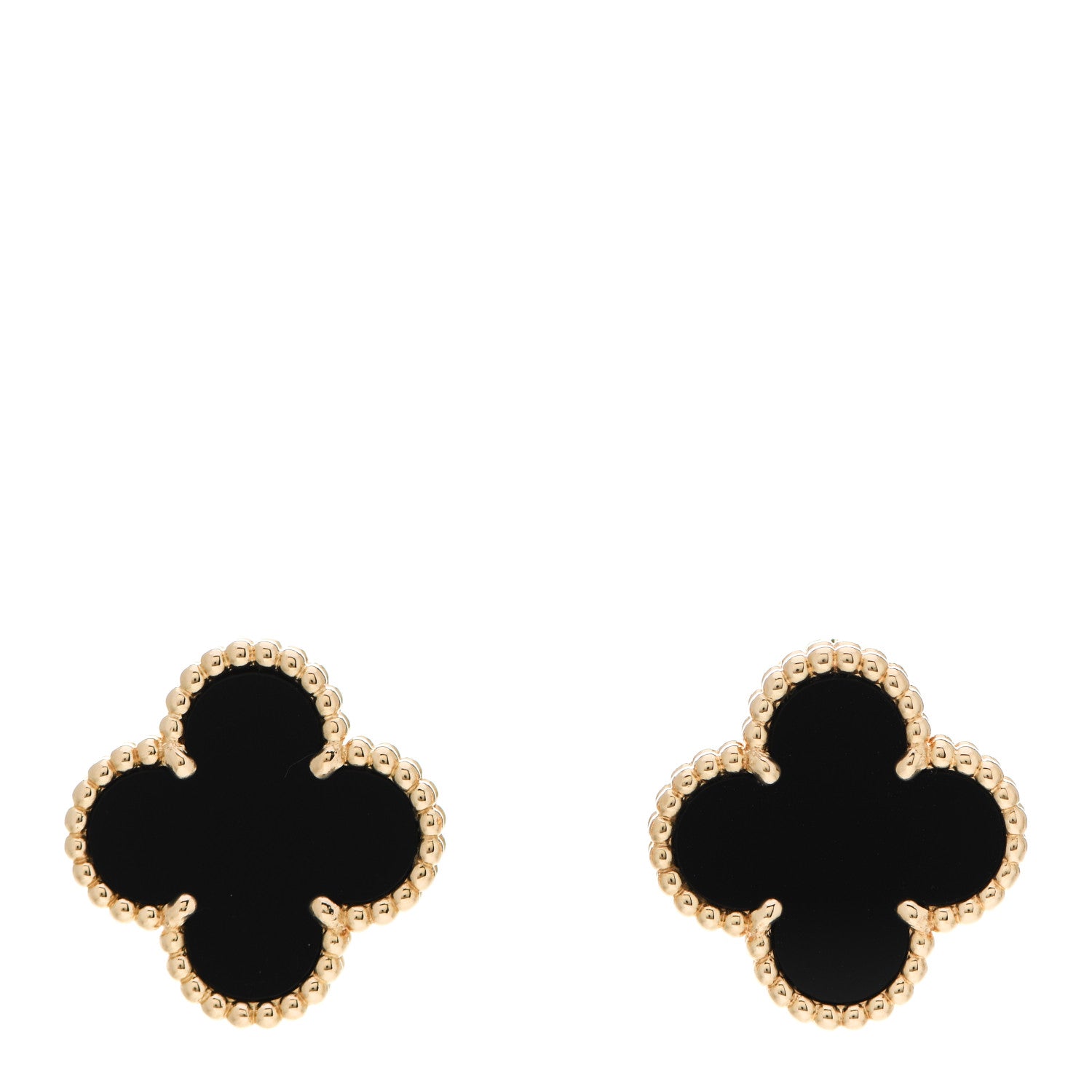 Van Cleef & Arpels 18K Yellow Gold Black Onyx Vintage Alhambra Earrings 1 of 5