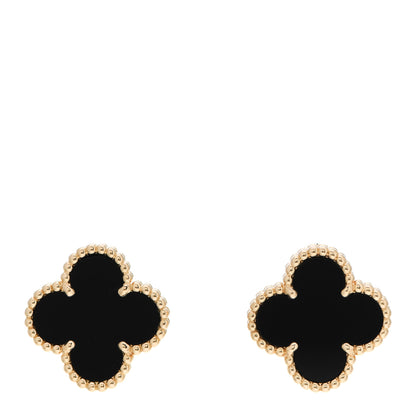 Van Cleef & Arpels 18K Yellow Gold Black Onyx Vintage Alhambra Earrings 1 of 5